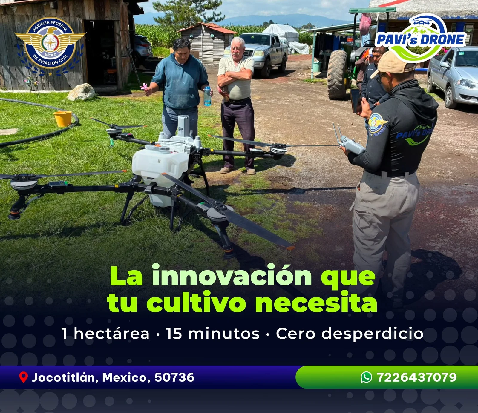Equipo Pavi's Drone operando un dron agrícola